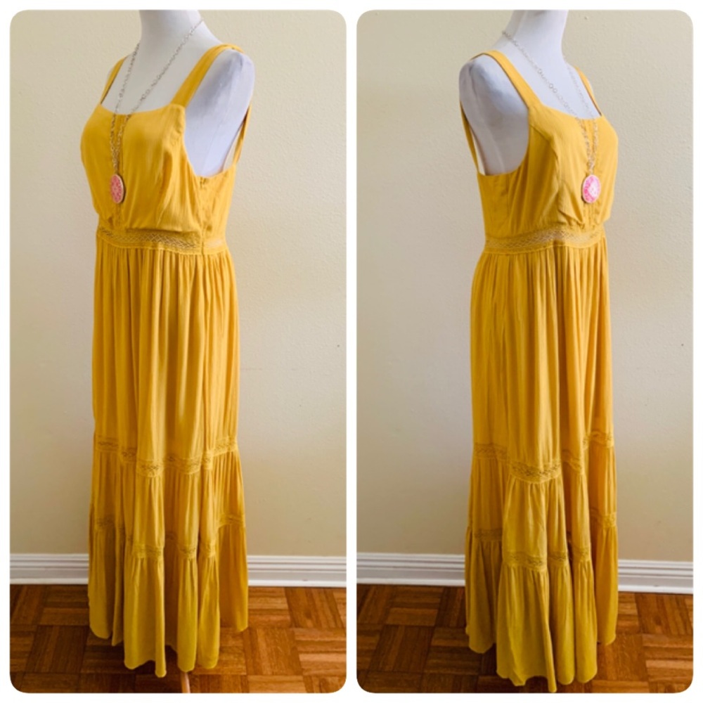 Altar'd State Maxi Boho Dress Mustard Yellow - Picture 3 of 6